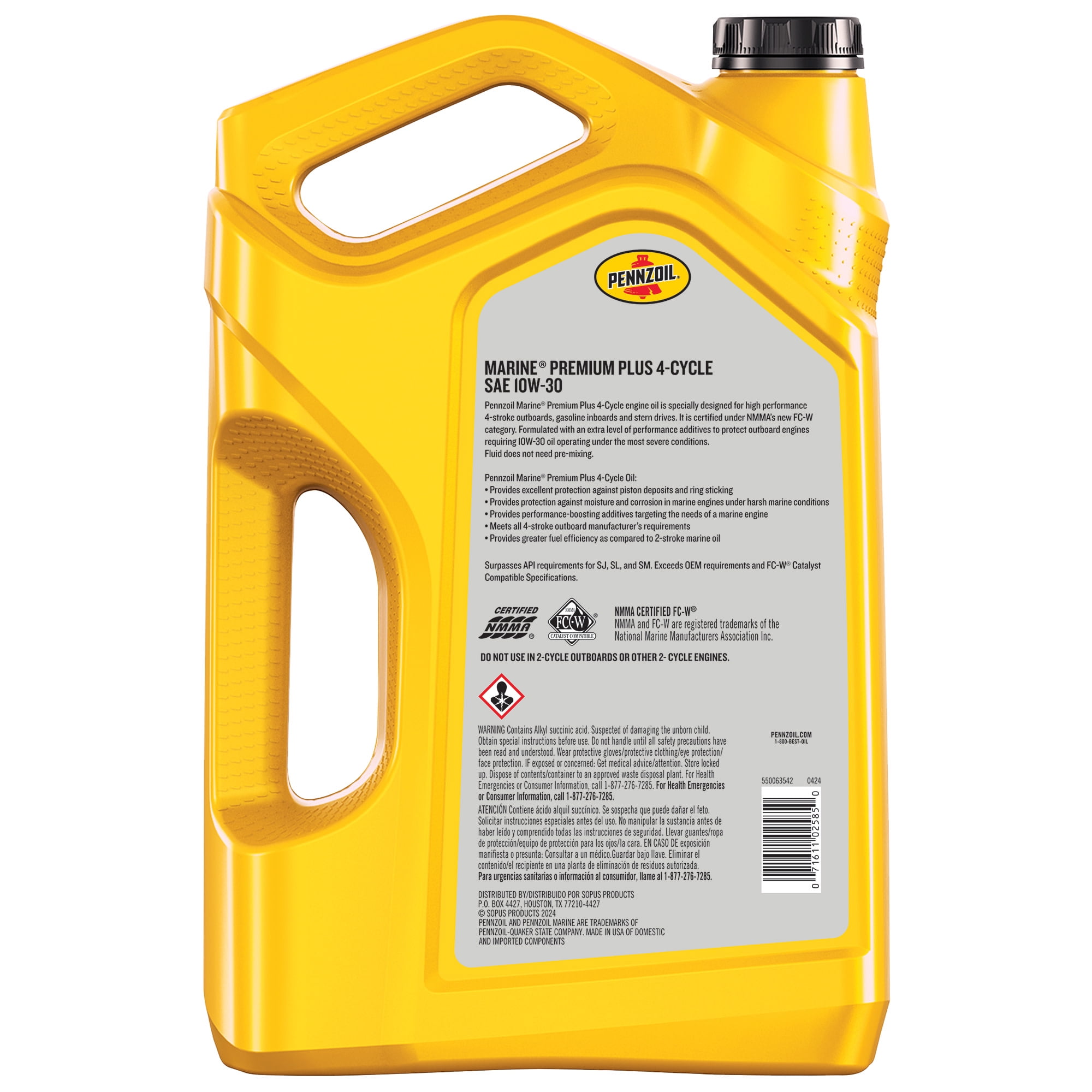 Pennzoil Marine Premium Plus Outboard 4-Cycle 10W-30 Engine Oil, 1 Gallon