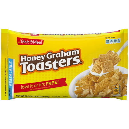 Malt-O-Meal Breakfast Cereal, Honey Graham Toasters, 38 Oz, Zip (Best Tasting High Fiber Cereal)