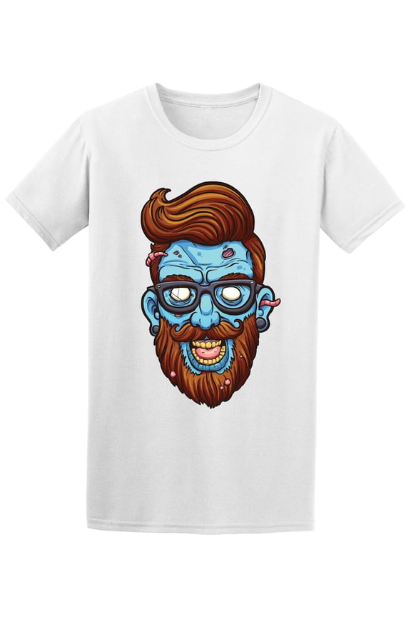 Cartoon Bearded Hipster Zombie Face T-Shirt - Image by Shutterstock, Male XX-Large