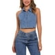 thumbnail image 1 of INSPIRAR CHIC Top de Mujer de Mezclilla con Cuello Halter y Cierre, Sin Mangas, Tops de Jean, Talla M, Azul Claro, 1 of 5