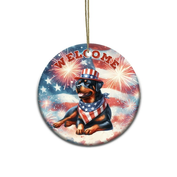 Rottweiler Patriotic Welcome for 4Th of July Independence Day Ceramic Round Ornament Rottie Dog Lover Gifts Idea Home Tree Decor - 00010