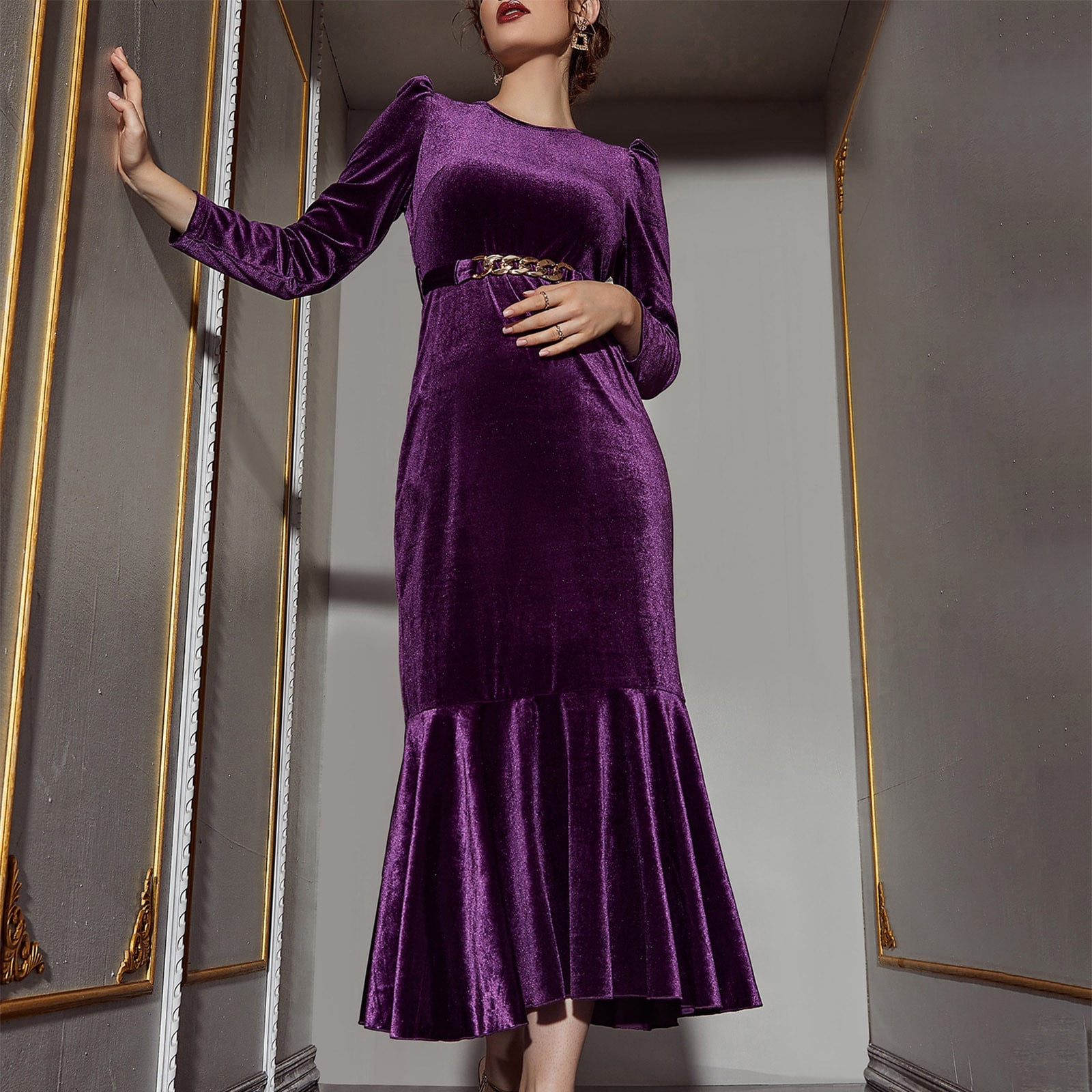 Purple Velvet Dresses For Women Elegant Ladies Lantern Sleeve High Waist  Bodycon Sex Slit Long Outfits Evening Christmas 2023 | lupon.gov.ph