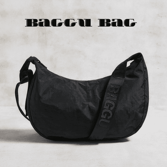 BAGGU Black Crossbody Shoulder Bag with 47 Inch Adjustable Strap