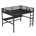 thumbnail image 6 of Queen Size Metal Loft Bed with Desk, Power Outlet and LED Light, Heavy Duty Loft Bed Frame with Ladder and Safety Guardrail, Noise Reduced, No Box Spring Needed, Black, 6 of 9
