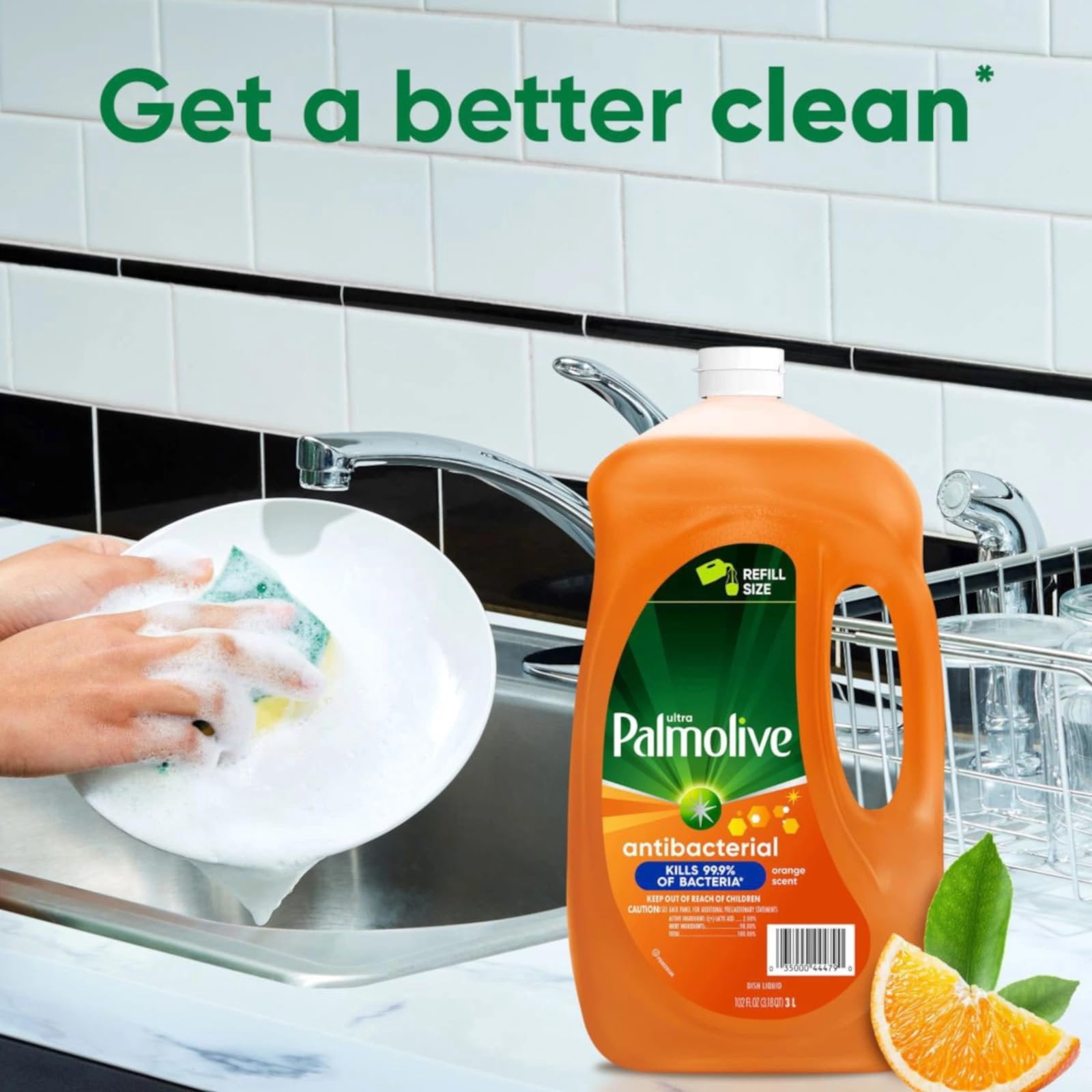 Ultra Palmolive Antibacterial Dishwashing Liquid Dish Soap Refill 102 Fl. Oz. Kills 99.9% of Bacteria, bundled with Heavy Duty Scotch Brite Sponge