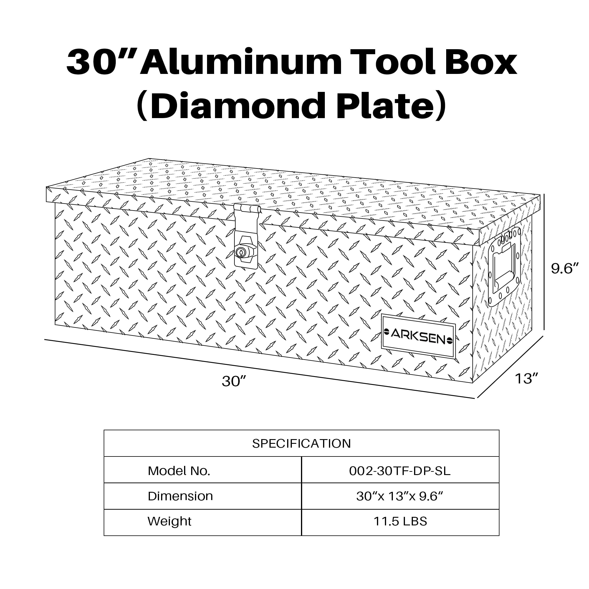 Caja de herramientas Arksen de aluminio, con placa diamante de 20 y 30  pulgadas, para caja de camión, cámper, almacenamiento con asa lateral y  candado