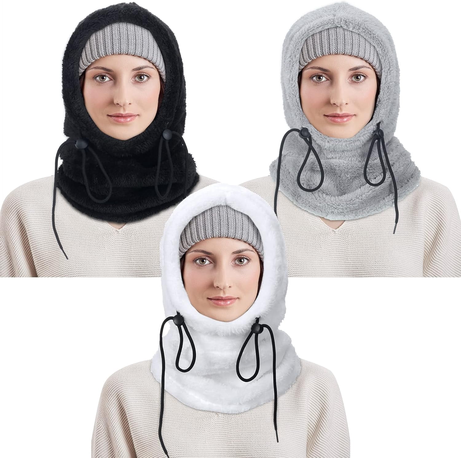 3 Pcs Winter Balaclava Face Mask for Women Men Ski Mask Flannel Hood Warm Face Cover Hat Scarf Wind Resistant Beanie