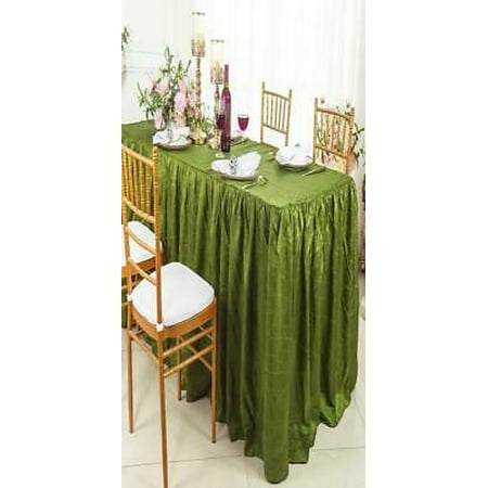 

1PK 6 Rectangular Ruffled Fitted Crushed Taffeta Tablecloth With Skirt - Moss Green 63417 (1pc/pk)