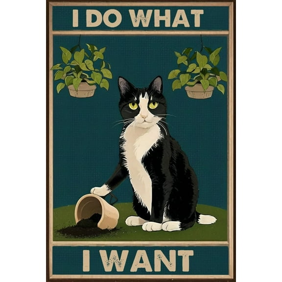 Tuxedo Cat I Do What I Want Funny Metal Sign, Cat Tin Garden Signs, Funny Cat Bathroom Signs, Cat Gifts For Men, Women, Outdoor Cat Pictures Wall Decor for Yard Garden 12x16 Inches