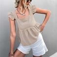 thumbnail image 3 of Women Square Neck Tank Tops, Womens Smock Chic Ruffle Hem Strap Vest Cami Top Trendy Loose Fit Causal Blouse, 3 of 5