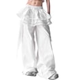 thumbnail image 2 of Karymi Womens Shorts Solid Layered Ruffle Skirt Overlay Cargo Pants, Lace Spliced Side Decor, Drawstring Cuffed Ankle Hem Streetwear Pants With Pockets Womens Shorts, 2 of 6