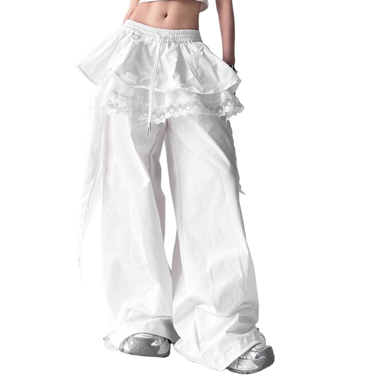 Xdegoge Women's Y2K Baggy Wide Leg Pants Casual Elastic Waist