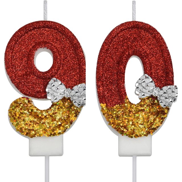 VSHILI Bougies d'Anniversaire 90 Ans, Bougies d'Anniversaire Rouges pour Hommes Femmes, Décoration de Gâteau de Fête d'Anniversaire Cadeaux pour Célébration d'Anniversaire de Mariage 90 Ans
