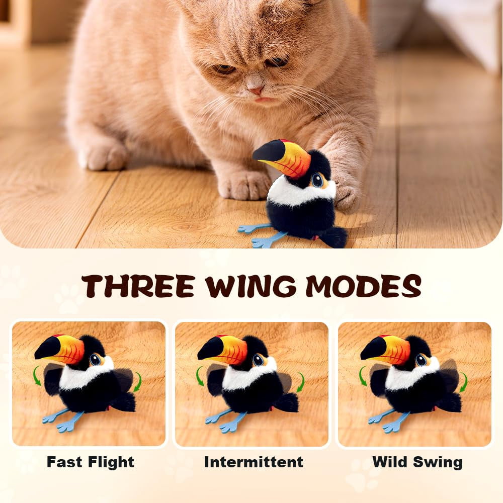 2026 Upgraded Interactive Flying Chirping Bird Toys, Flapping Bird Cat Toy,Rechargeable Cat Toy with Touch Activated for Indoor Cats（cuckoo）