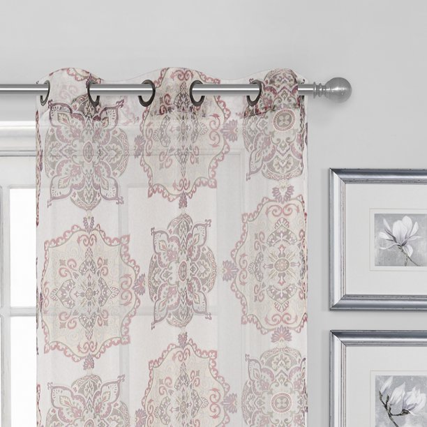 2 Pack, Regal Home Collections Medallion Printed Voile Grommet Curtain