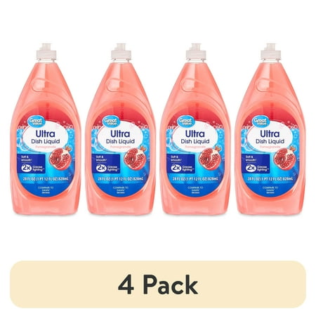 (4 pack) Great Value Soft & Smooth Ultra Dish Liquid, Pomegranate, 28 fl oz