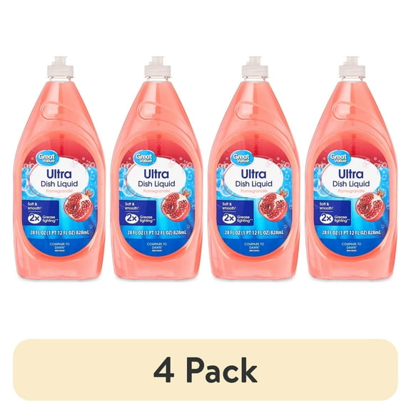 (4 pack) Great Value Soft & Smooth Ultra Dish Liquid, Pomegranate, 28 fl oz