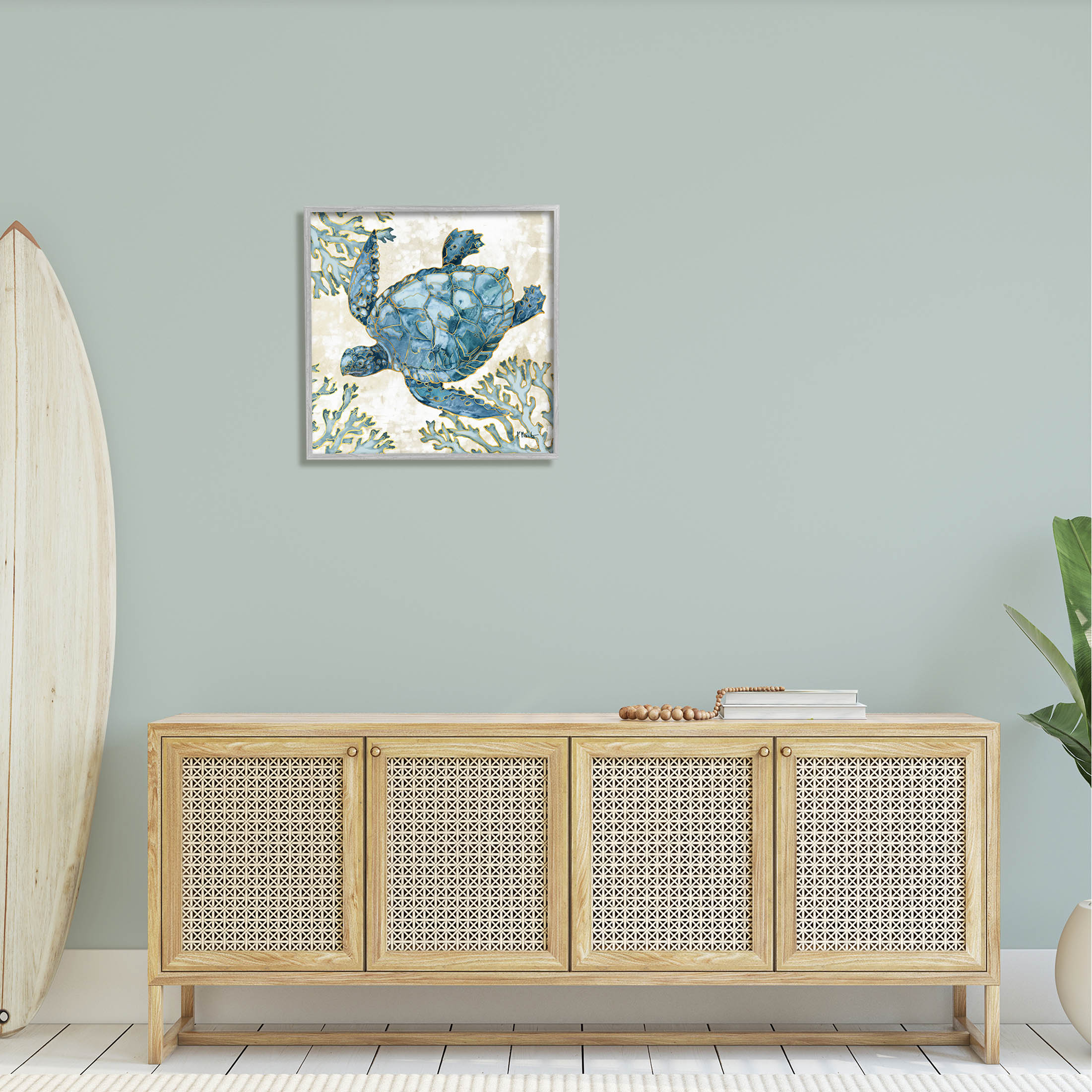Stupell Industries Playa Sealife Blue Sea Turtle Graphic Art Gray Framed Art Print Wall Art, Design by Paul Brent