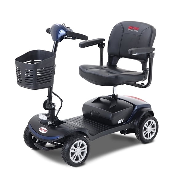 Leadzm Fold Mobility Scooter, 4-Wheel, with Storage Bins & Adjustable Seats, Blue