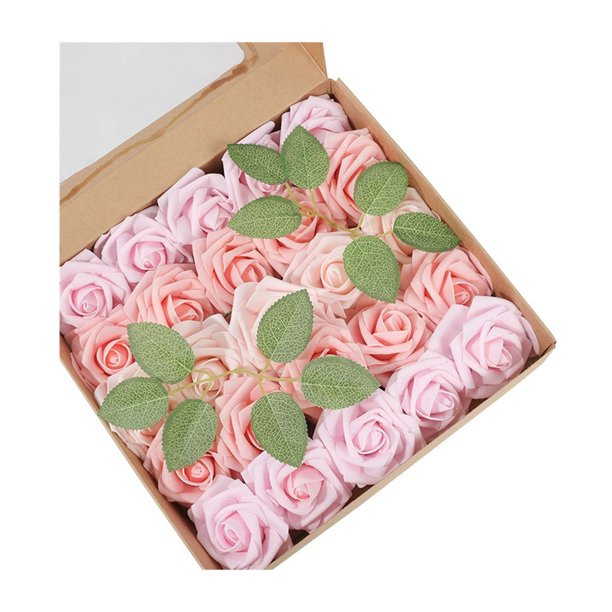 25 rosas artificiales de tallo largo de tacto real, ramo de rosas de seda sintética para bodas, fiestas, centros de mesa y decoración de festivales.