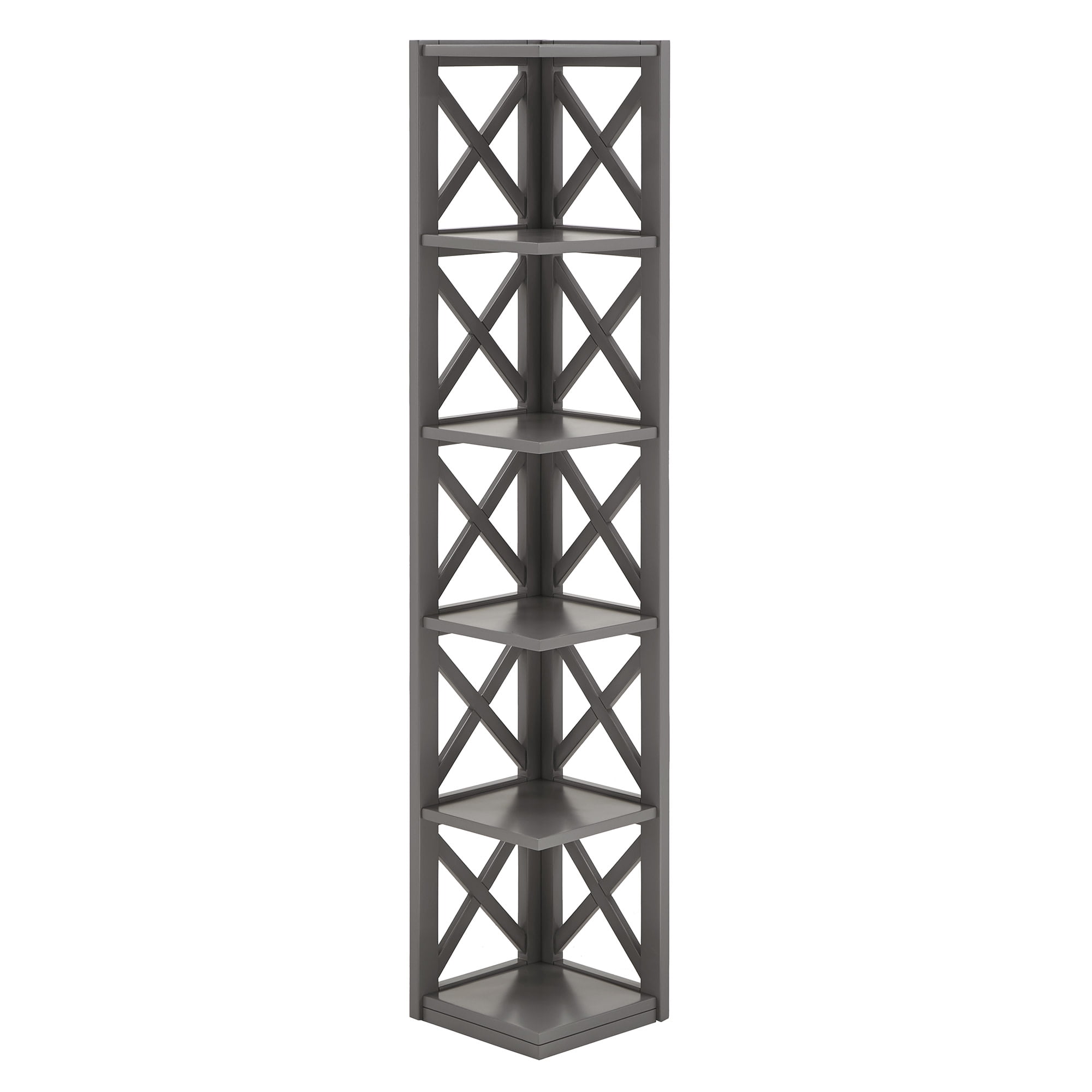 Weston Home Rebecca X-Frame 5-Shelf Wood Corner Bookcase, Grey