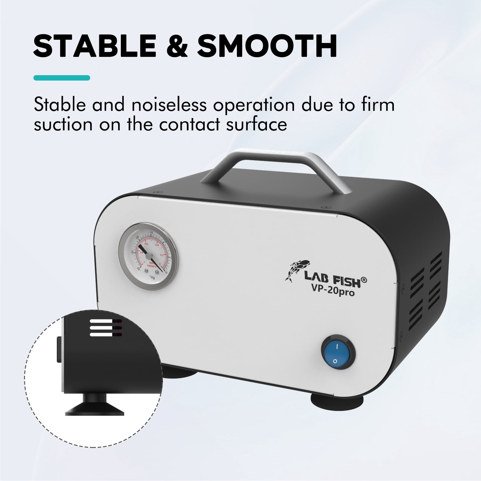 LAB FISH VP-20PRO Oil-Free Vacuum Pump, 20L/min, Adjustable Vacuum & Flow, 0.08MPa, for Laboratory, Research, Industrial Use – Maintenance-Free, Low Vibration