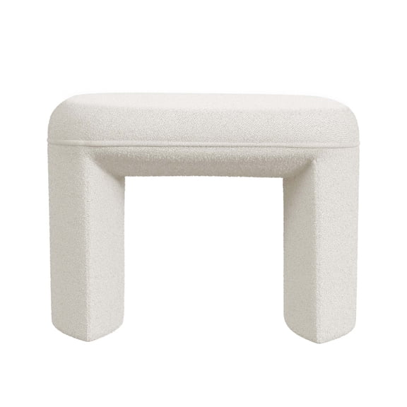 JERFIT Cream Ottoman Footstool, 24" Upholstered Storage Pouf, Boucle Fabric Bench with Saddle Seat for Living Room, Bedroom