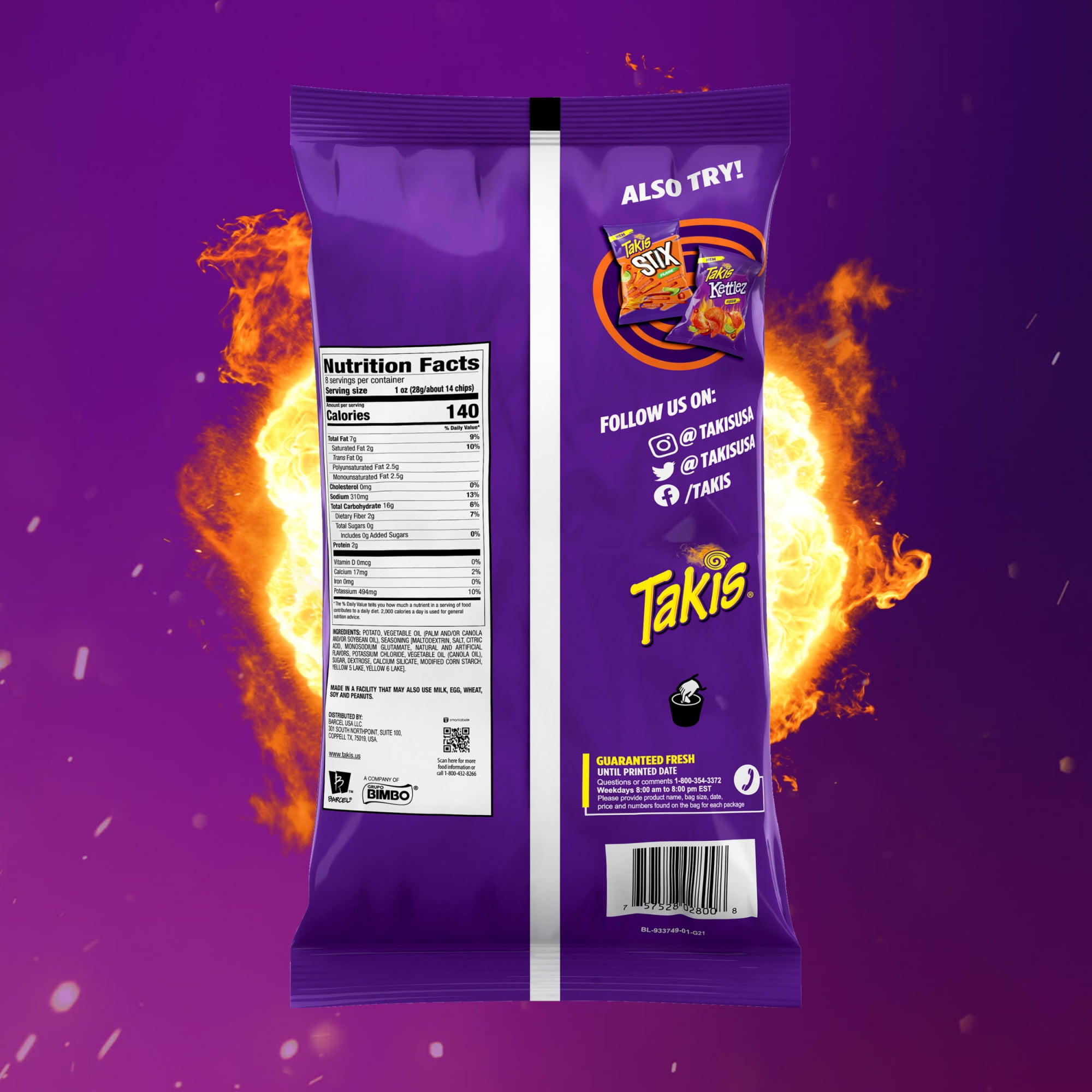 Takis Habanero Fury Kettlez 8 oz Sharing Size Bag, Habanero Kettle-Cooked Potato Chips