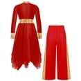 thumbnail image 5 of renvena Girls Praise Dance Dress Long Sleeve Prayer Robe Worship Liturgical with Palazzo Pants Outfit Red 6, 5 of 7
