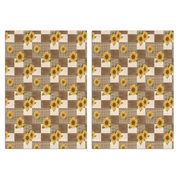2 Pcs Funny Kitchen Towels,Brown Checker Sunflower Pattern Microfiber Dish Towels,Kitchen Tea Towels,Kitchen Towel Set (18" X 26")