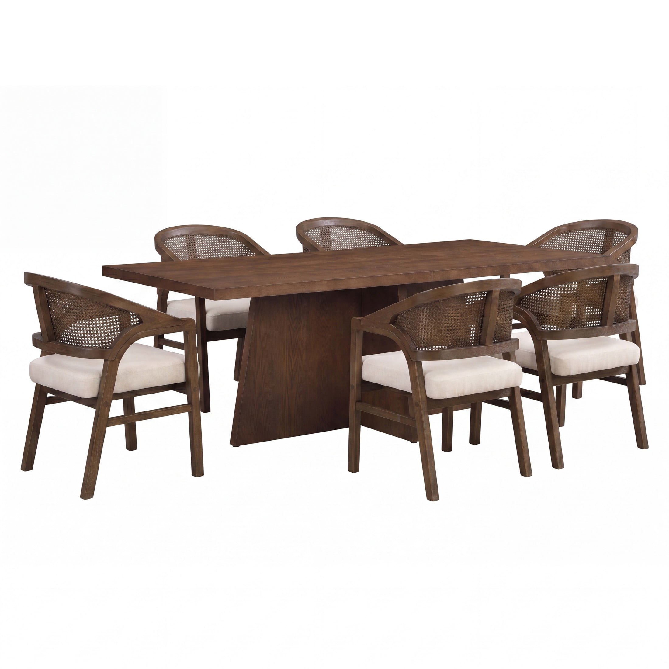 Christopher Knight Home 7-Piece Dining Set, 84" Table and Beige Upholstered Chairs, Walnut