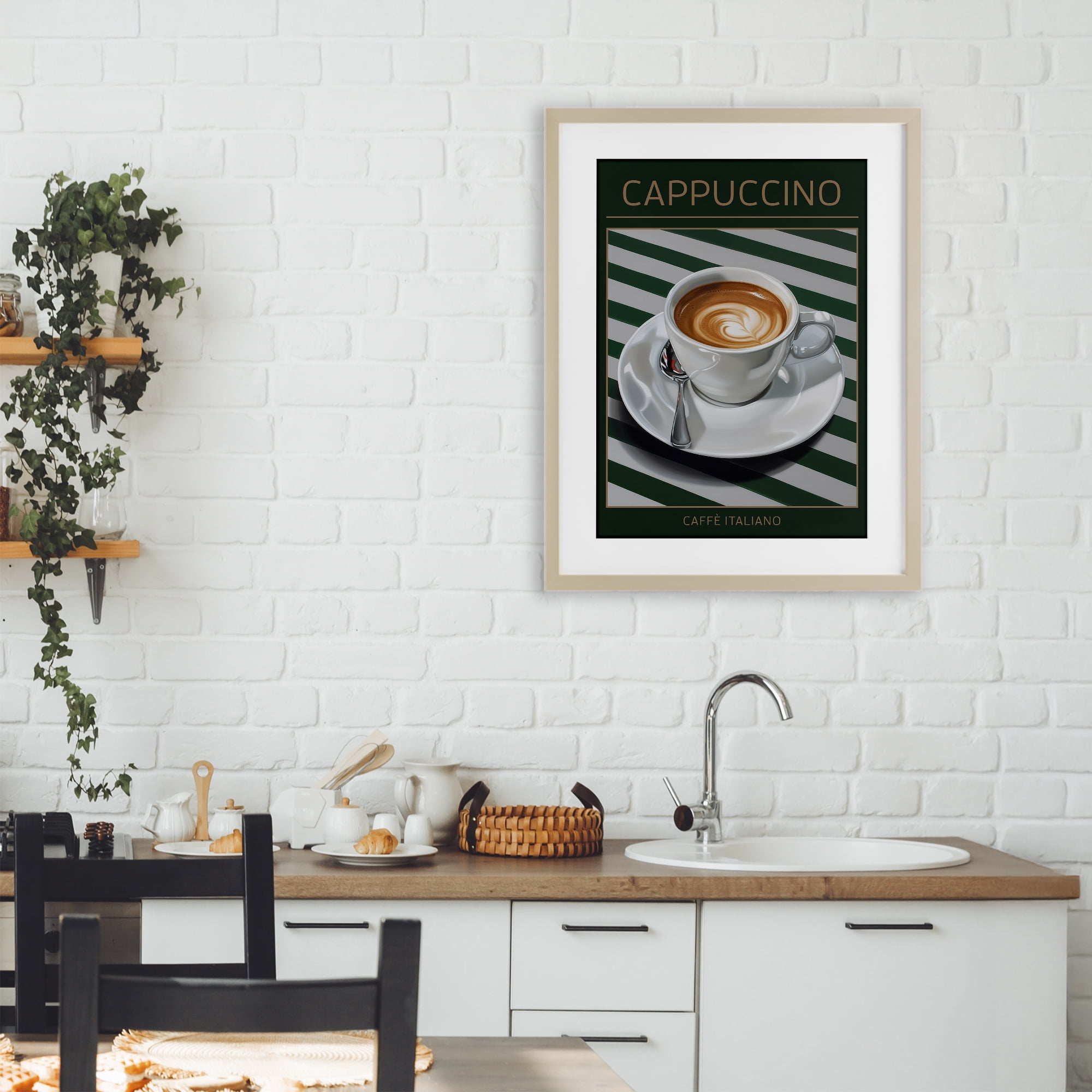 Stupell Industries Cappuccino Coffee over Stripes Birch Framed Print Under Glass, design by Andreas Magnusson
