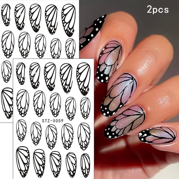 2 Pieces Elegant Butterfly Wings Nail Art Stickers - Self-Adhesive Designs for Weddings and Parties