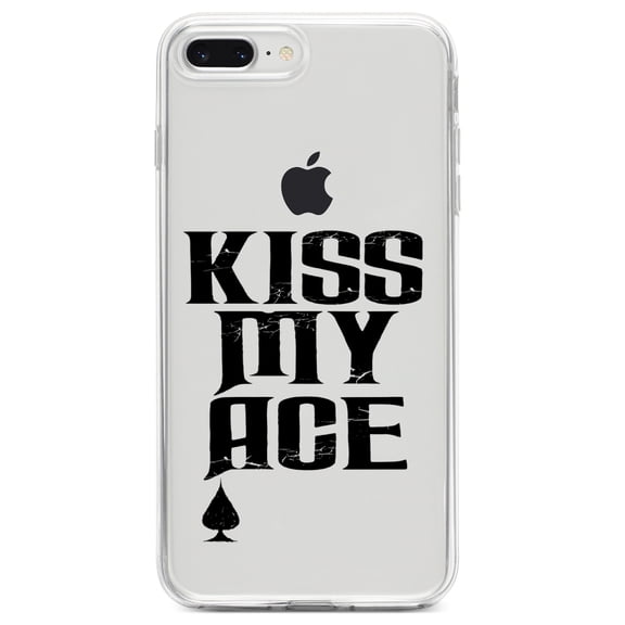 DistinctInk Clear Shockproof Hybrid Case for iPhone 7 PLUS / 8 PLUS (5.5" Screen) TPU Bumper Acrylic Back Tempered Glass Screen Protector - Kiss My ACE - Poker Blackjack Gambling