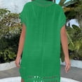 thumbnail image 5 of Antinious Ladies V-Neck Short Sleeve Hand Crochet Neck Splice Solid Coverup Versatile Casual Dress, 5 of 5