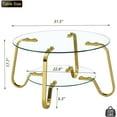 thumbnail image 2 of 31.5" Gold Round Glass Coffee Table Modern Living Room Table 2-Layer Sofa Center Cocktail Table for Small Space Apartment, Clear Top and Retro Metal Frame (Gold), 2 of 7