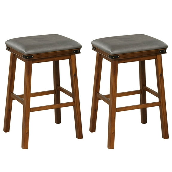 Costway 30'' Dining Bar Stool Set of 2 Pub Height Padded Seat Wood Frame Kitchen Brown