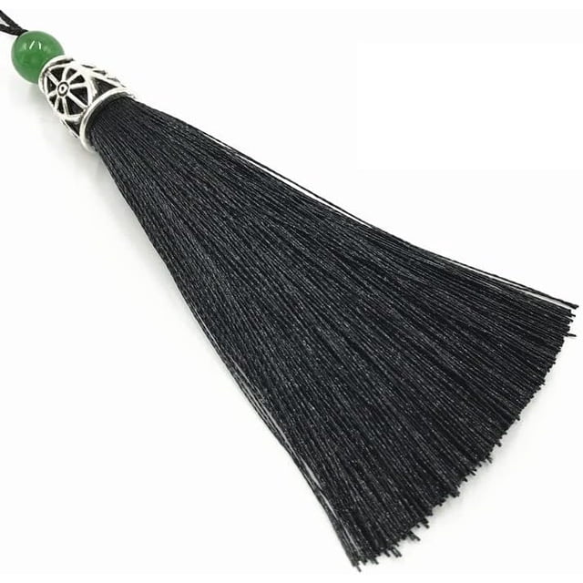 HUGFEGWE 30Pcs Mini Tiny Craft Tassels Sewing Tassels with Round Green Bead Mobile Pendant Bookmark Hanger for Keychain Earring,Jewelry Making,Souvenir,Graduation,Bookmarks,Clothing CJ25311-754