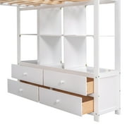 Euroco Full Loft Bed Wood Frame Desk with Drawers and Shelf for Kids Teens, White