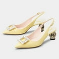 thumbnail image 4 of FSJ Women Fashion Crystal Square Buckle Pointed Closed Toe Slingback Pumps Rhinestone Block Low Heel Sandals Party Dressy Shoes Size 11 Yellow, 4 of 4