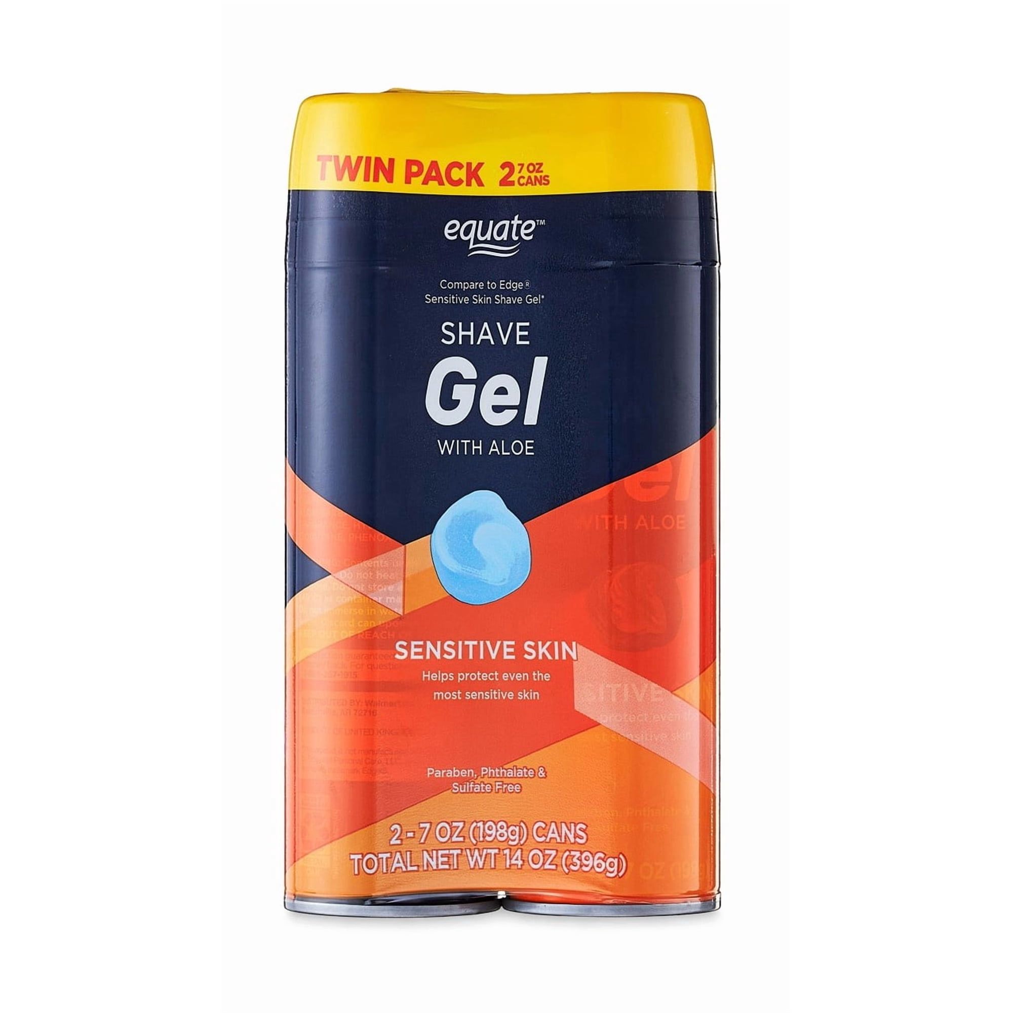 Equate Sensitive Skin Shave Gel with Aloe, Twin Pack, 7 oz, 2 Count