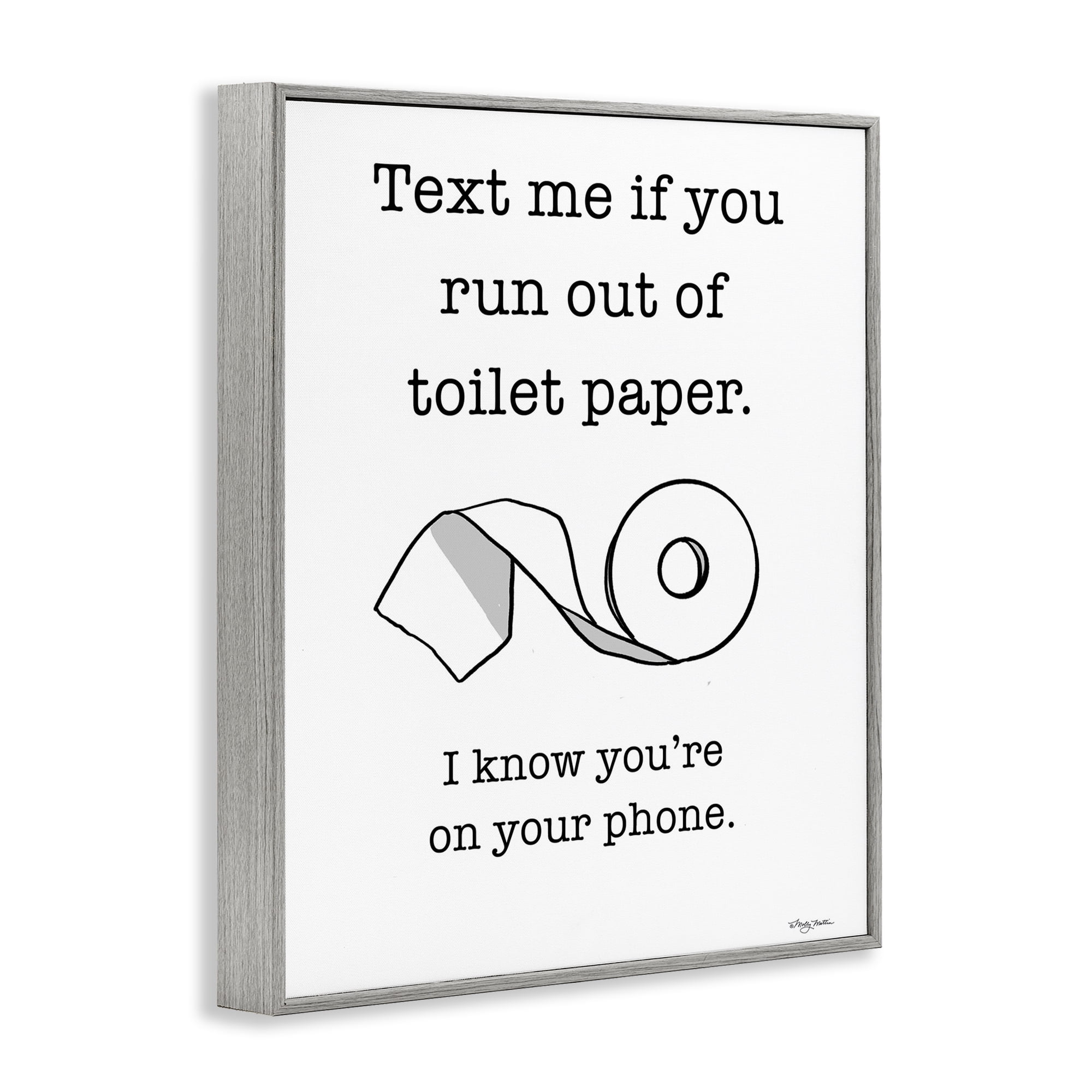 Stupell Industries Text Me for Toilet Paper Typography Painting Gray Framed Art Print Wall Art, 16 x 20