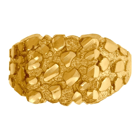 10k Yellow Gold Mens Nugget Dc Textured Band Ring 12x2.1mm Wide Ring for Men - 3.1 Grams