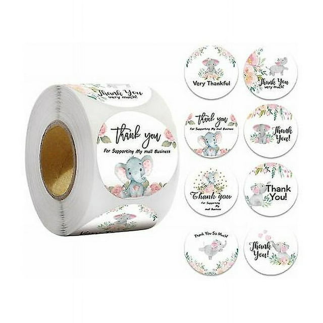 Thank You Label Stickers, 500 Pcs Thank You Label Stickers Round Stickers for Gift Wrapping Envelope Dessert Box Jam Jar, Little Elephant