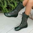 thumbnail image 4 of Green Womens Green Pu Knee-Length Boots With Round Toe And Lace-Up Front For Winter Casual And Flat Sole, 4 of 8