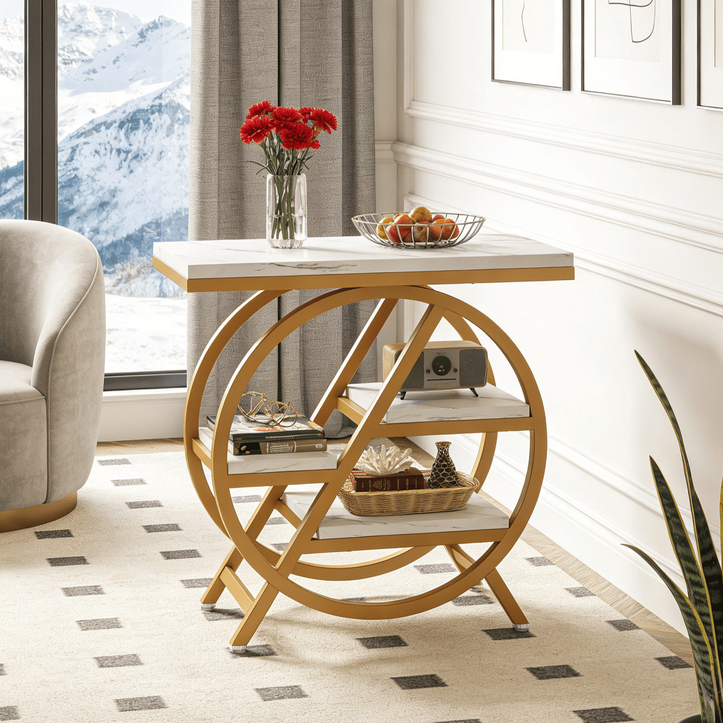 Fnova End Table Modern Wood Narrow Farmhouse Side Tables with Storage Shelf for Living Room, Bedroom, Nightstand