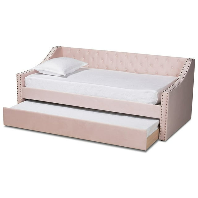 Baxton Studio Raphael Pink Velvet Upholstered Twin Size Daybed with Trundle