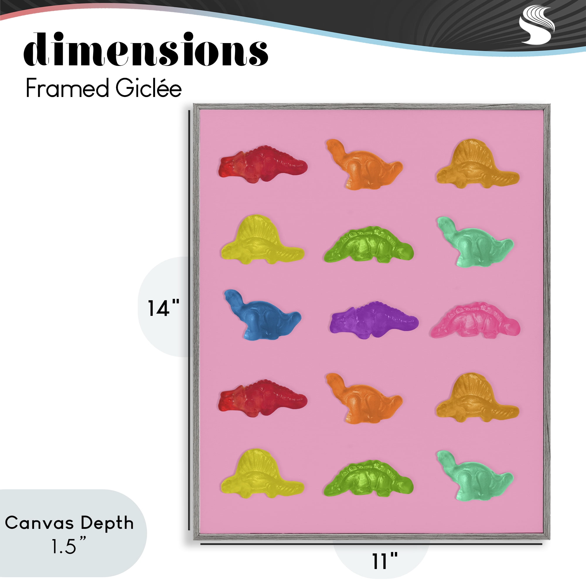 Stupell Industries Dinosaur Candies on Pink Gray Framed Giclee Art, design by LISH Creative