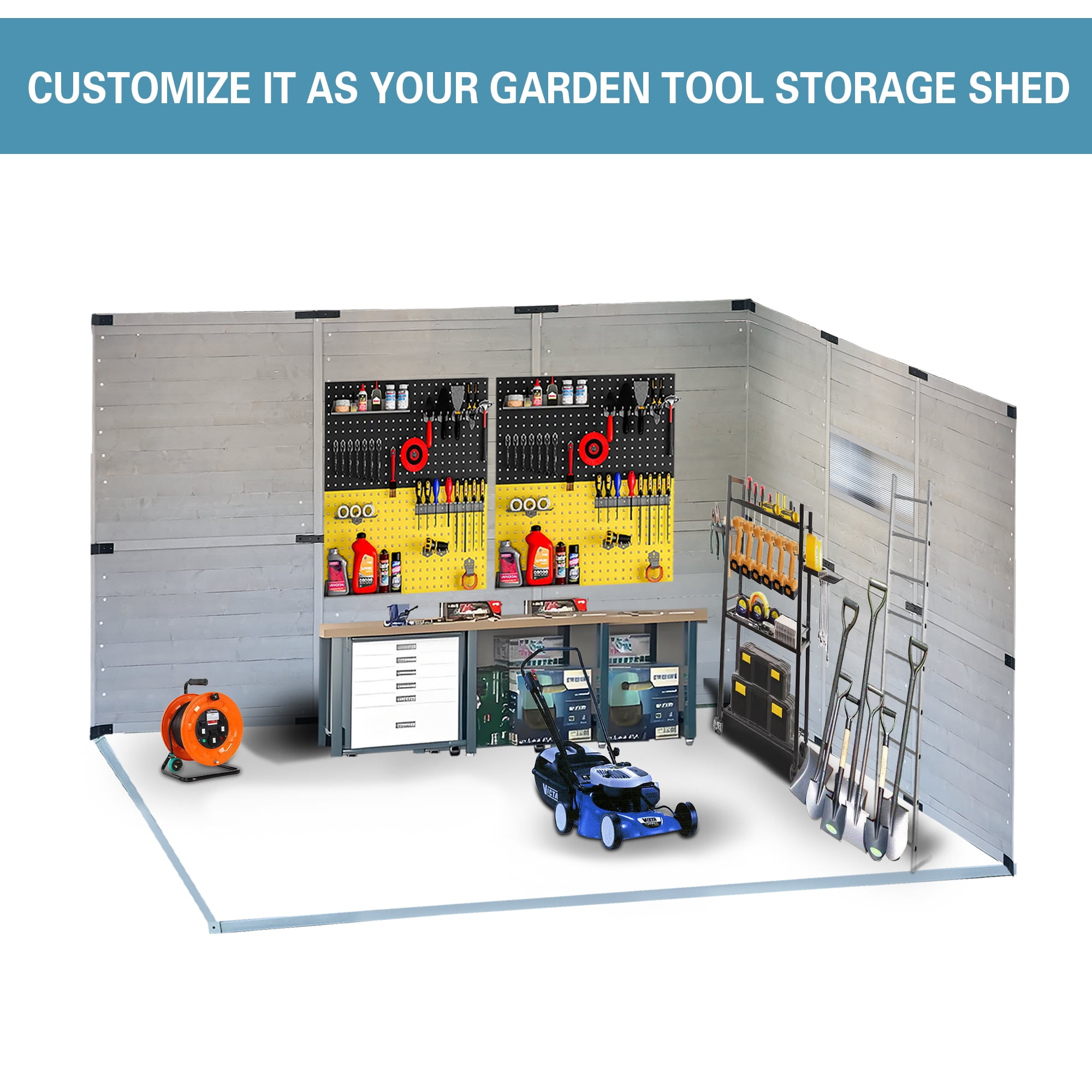 10 ft.  x 8 ft.  Outdoor Iron & Solid Wood Tool Storage Shed with Two Doors and Windows