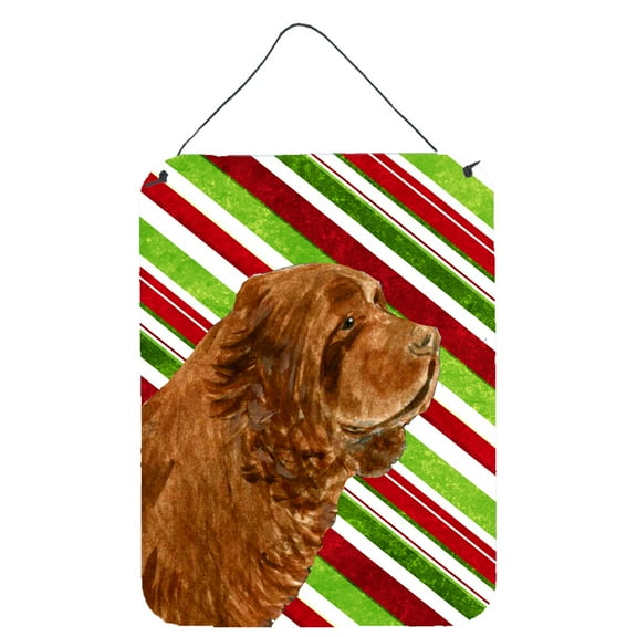 Sussex Spaniel Candy Cane Holiday Christmas Wall or Door Hanging Prints